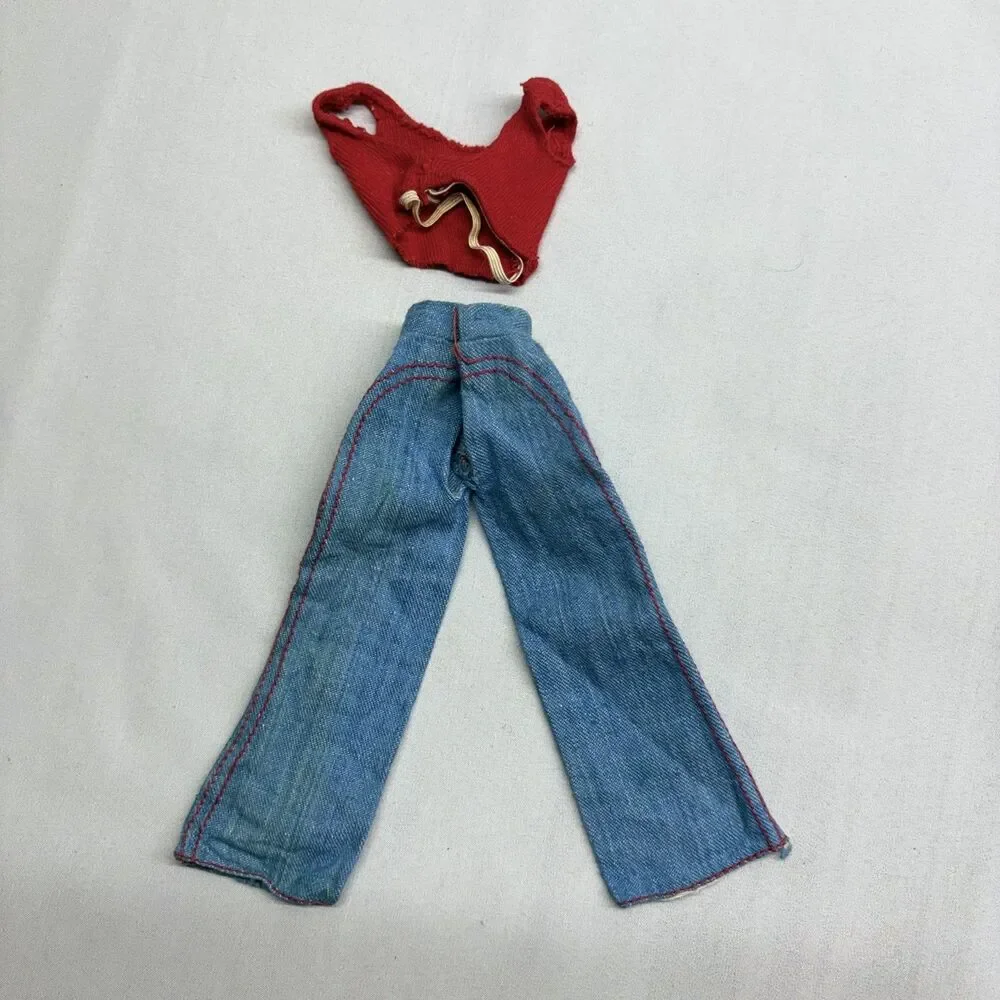 Vintage 1974 Barbie Best Buy Fashions Jeans Red Top #7818 TLC